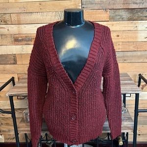 Wine red fuzzy cardigan sweater, Olivia Sky, Small,  NWOT, fits a bit large.